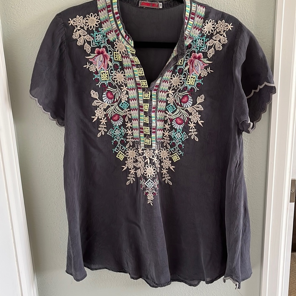 Johnny Was Livana Heavily Embroidered Floral Blouse Tunic Boho Medium